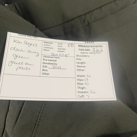 Kim Rogers women's size 8 khaki green olive pants slacks trousers petite short - Picture 12 of 12